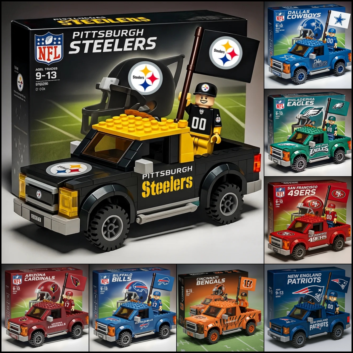 2026 New Football Team Building Blocks Pickup Truck