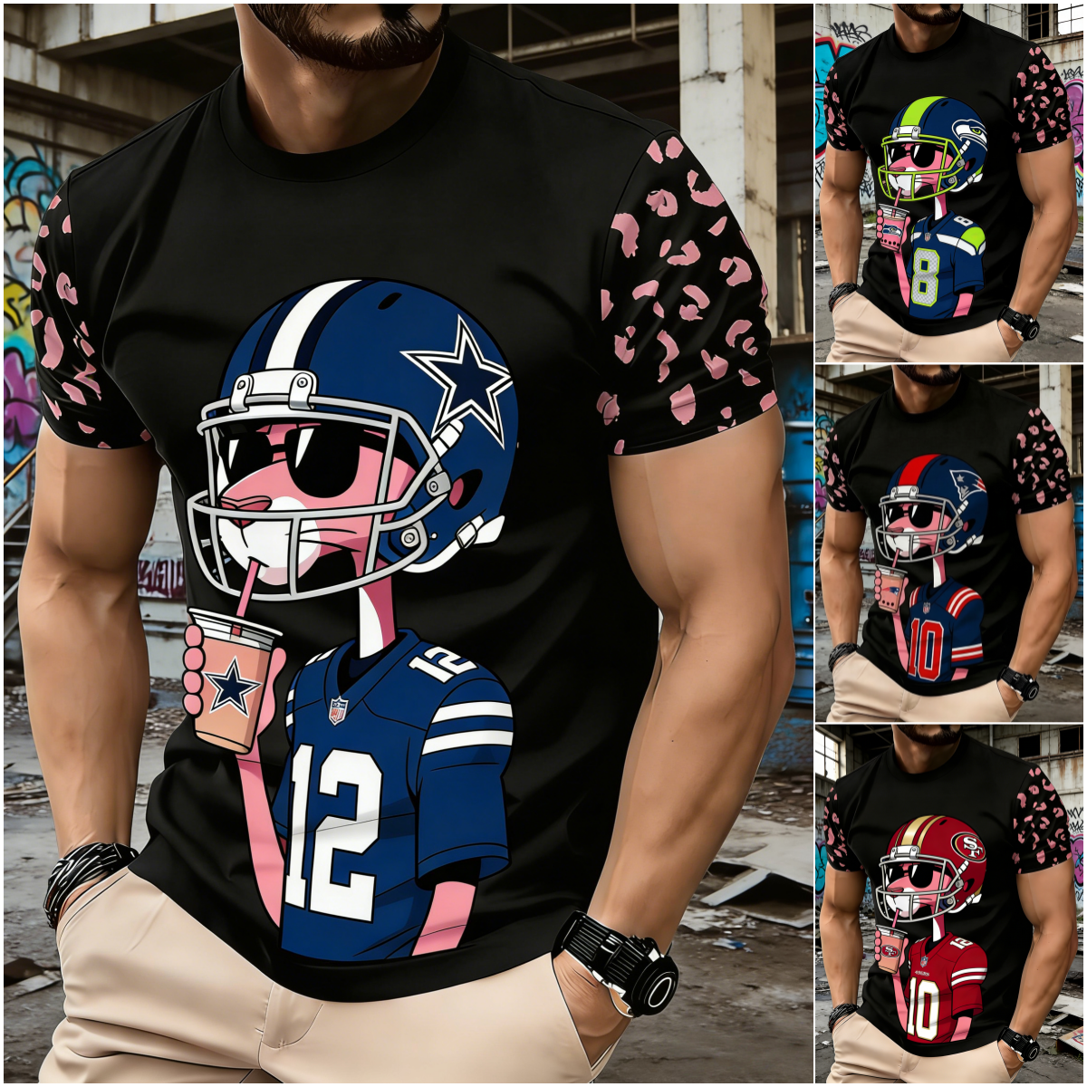 Football Team Pink Panther 3D Printed T-shirt