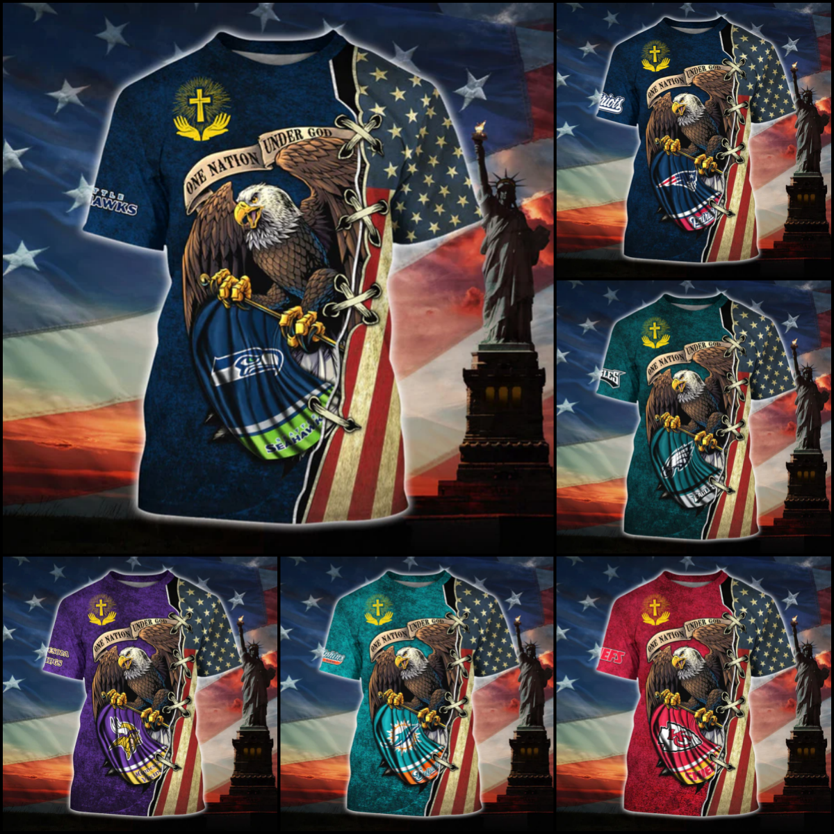 Football Team One Nation Under God 3D T-shirt