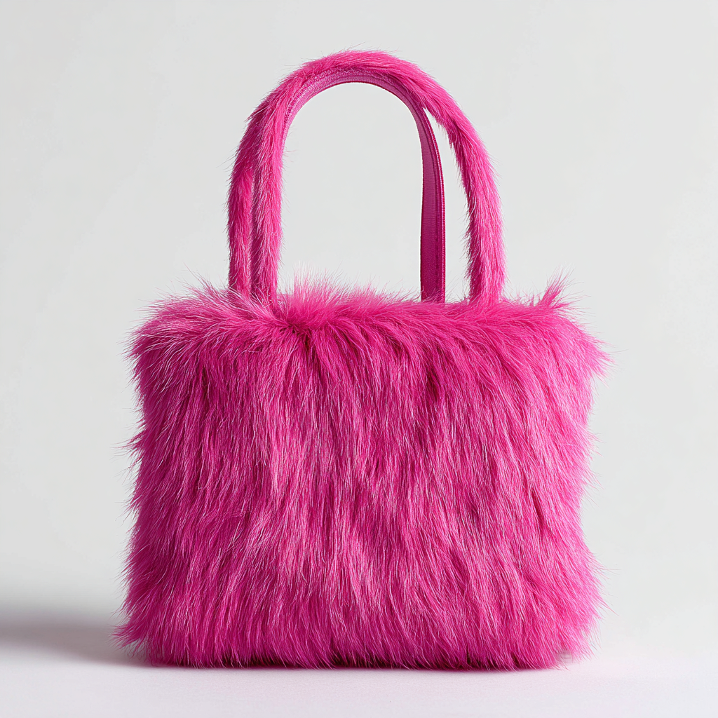 Damen Felltasche - Tote Bag aus langhaarigem Fell in Magenta - luxuriöses Design - Wintermode - groß-Craftuse