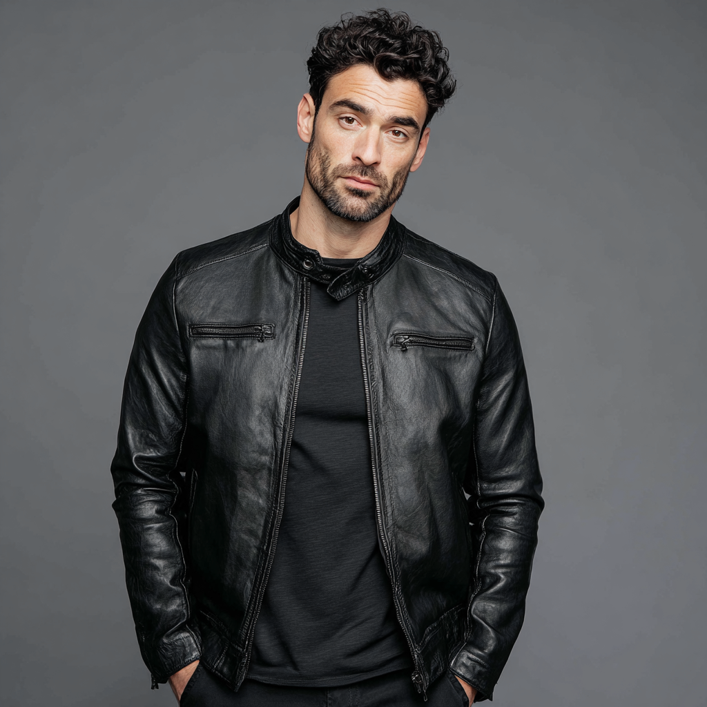 Herren Lederjacke - Herren - Echtleder - Schwarz - Slim Fit Biker-Stil für Herbst-Winter - Größe L-Craftuse