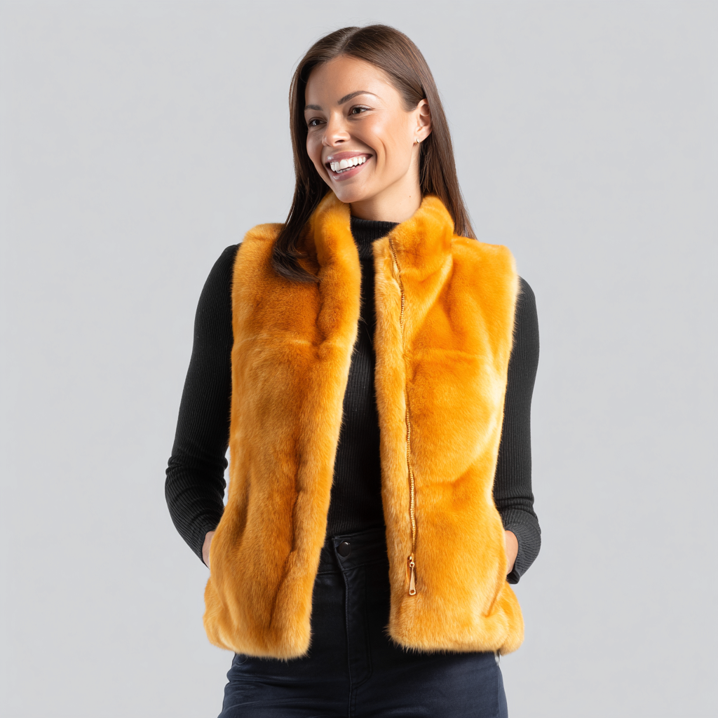 Damen Nerzweste - Echtpelz - Goldgelb - Klassischer Schnitt - Herbst-Winterstil - Größe S-Craftuse