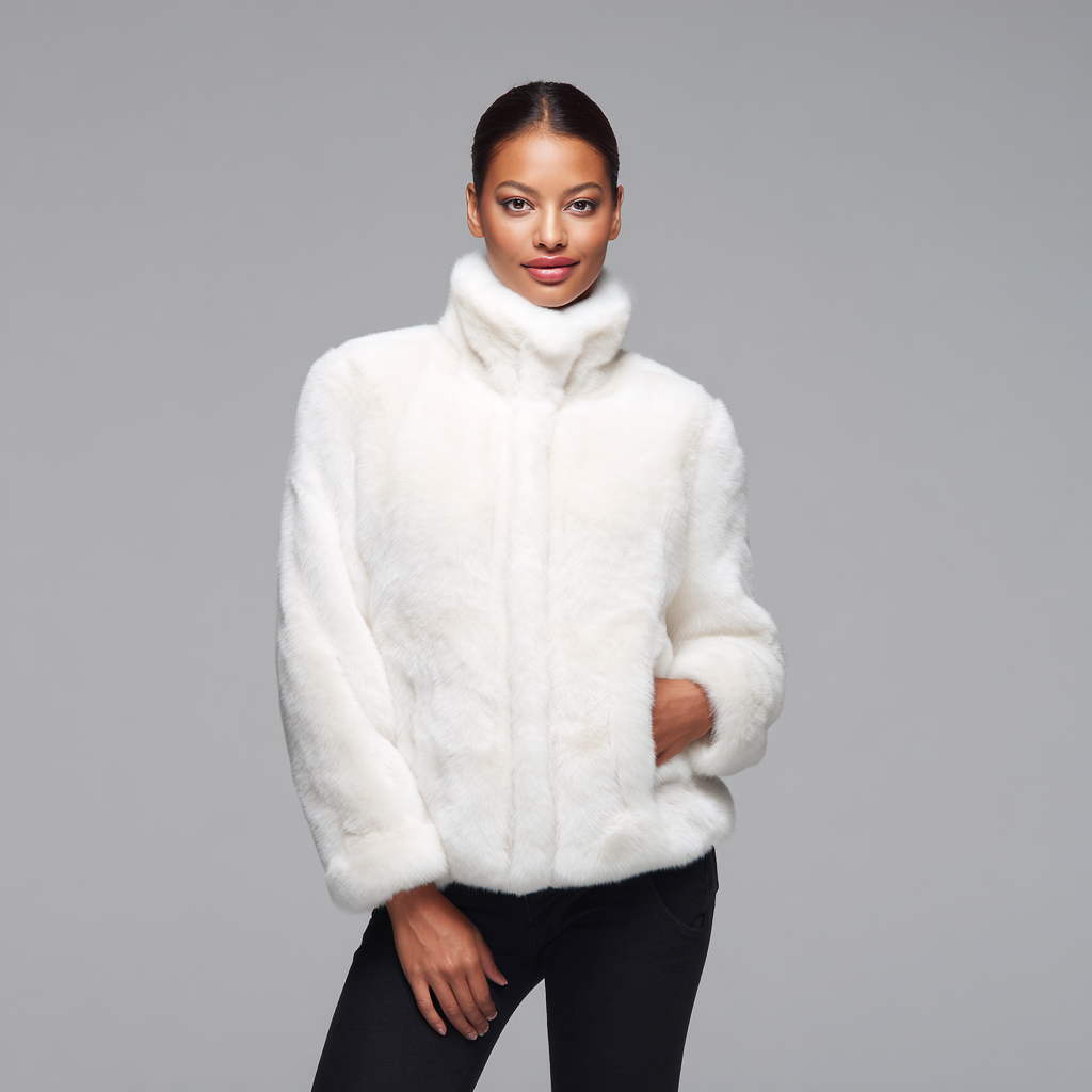 Damen Nerzmantel - Jacke - Nerz - Weiß - Langarm - Einheitsgröße-Craftuse