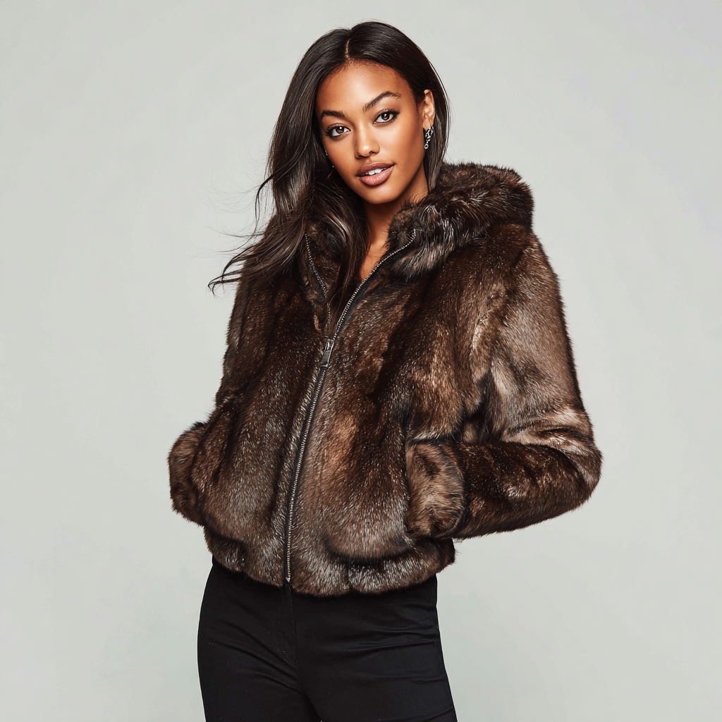 Damen Nerzmantel - Bomberjacke - Nerz - Braun - Kurz - Einheitsgröße-Craftuse