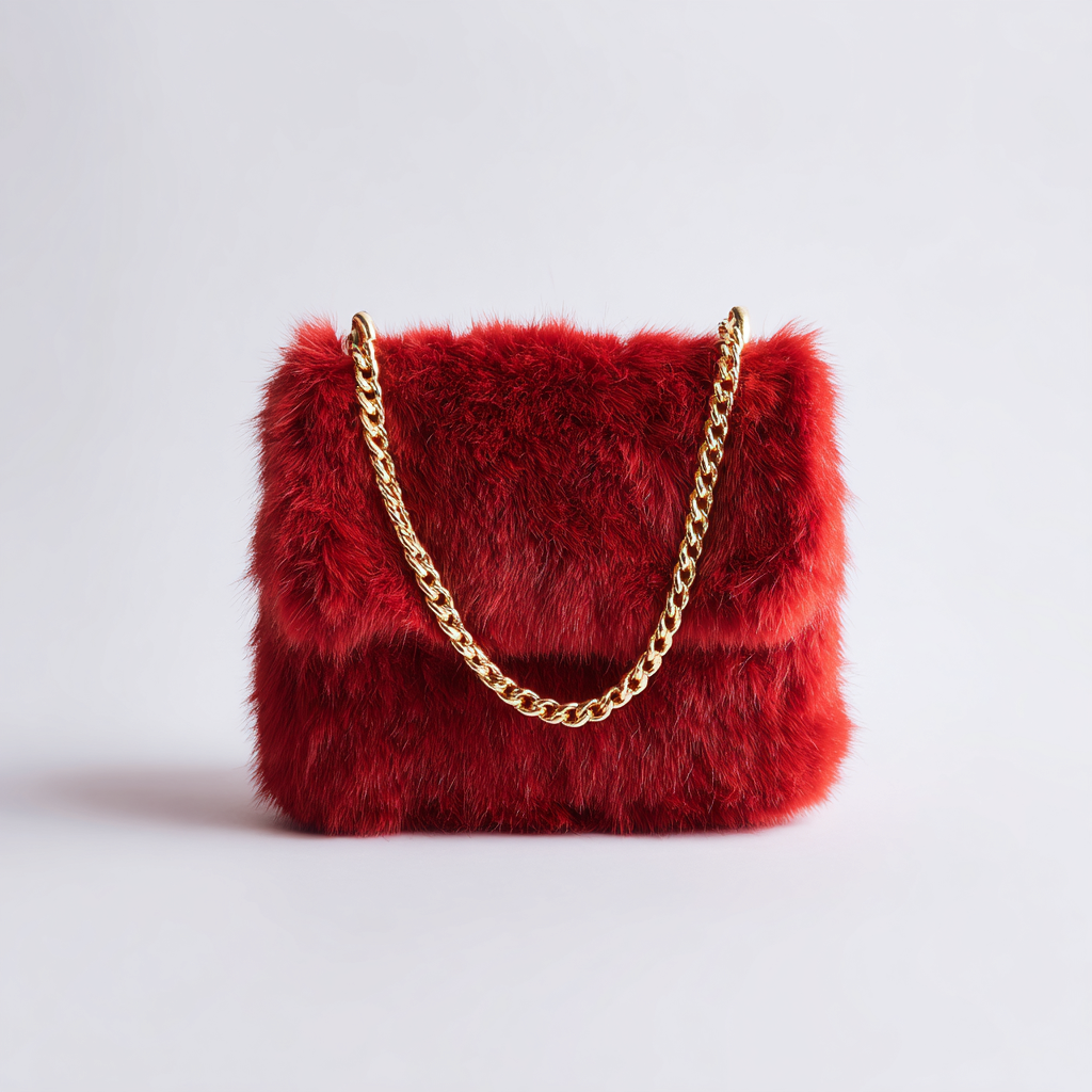 Damen Felltasche - Umhängetasche aus rotem Fell mit goldener Kette - elegantes Winterdesign - klein-Craftuse