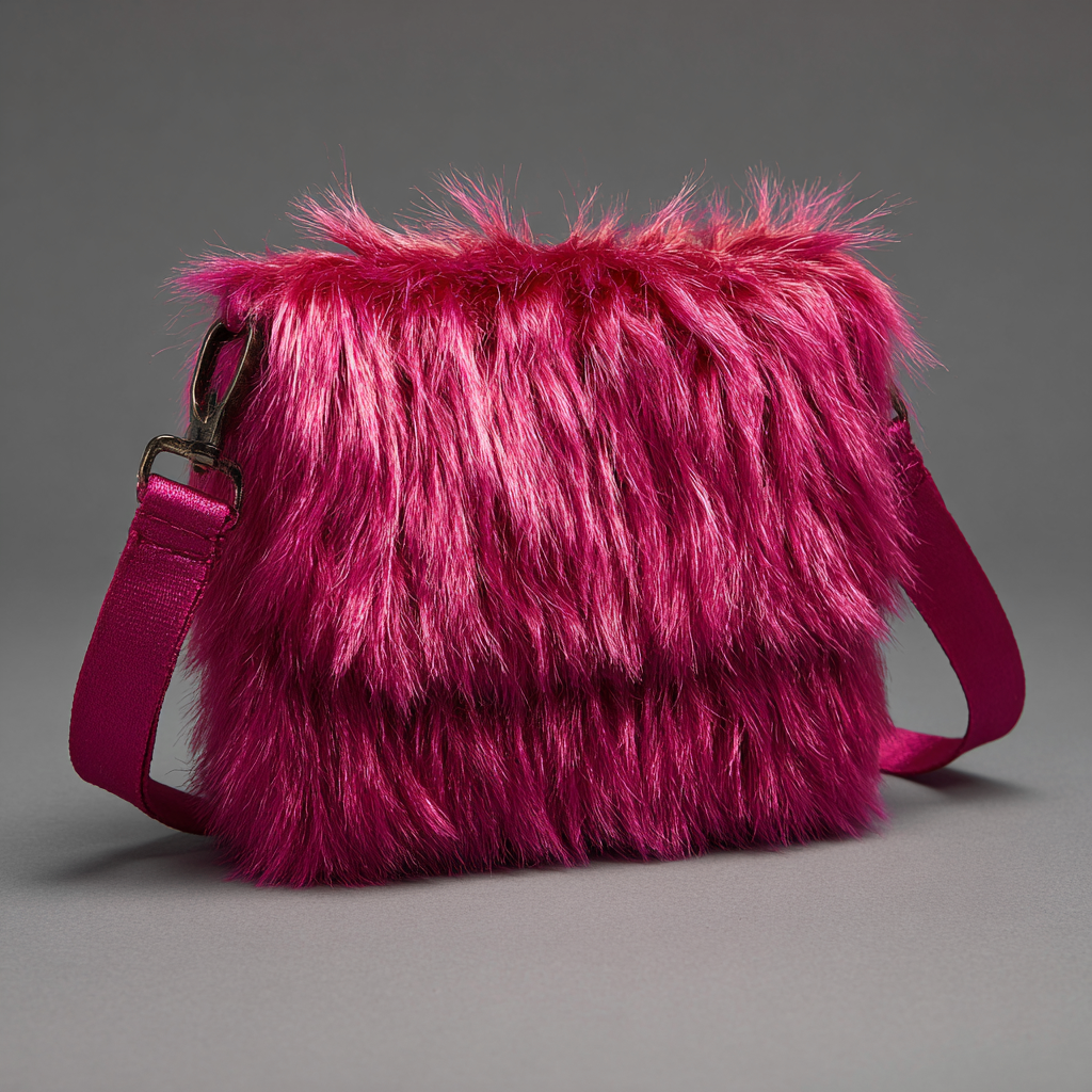 Damen Felltasche - Schultertasche aus Fell - magenta - modernes Design mit verstellbarem Riemen - mittelgroß-Craftuse