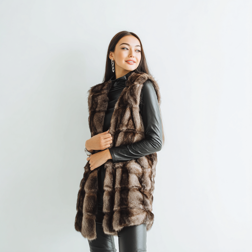 Damen Nerzweste - Echtpelz - Mittel - Dunkelbraun - Exklusive Pelzweste ohne Kapuze aus Nerzfell - Größe M-Craftuse