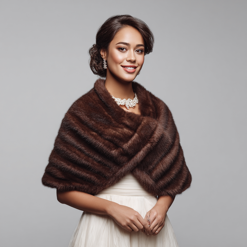 Damen Nerzstola - Damen - Echtpelz - Schokoladenbraun - Kurzes überkreuztes Design für Abendmode - Größe S-Craftuse