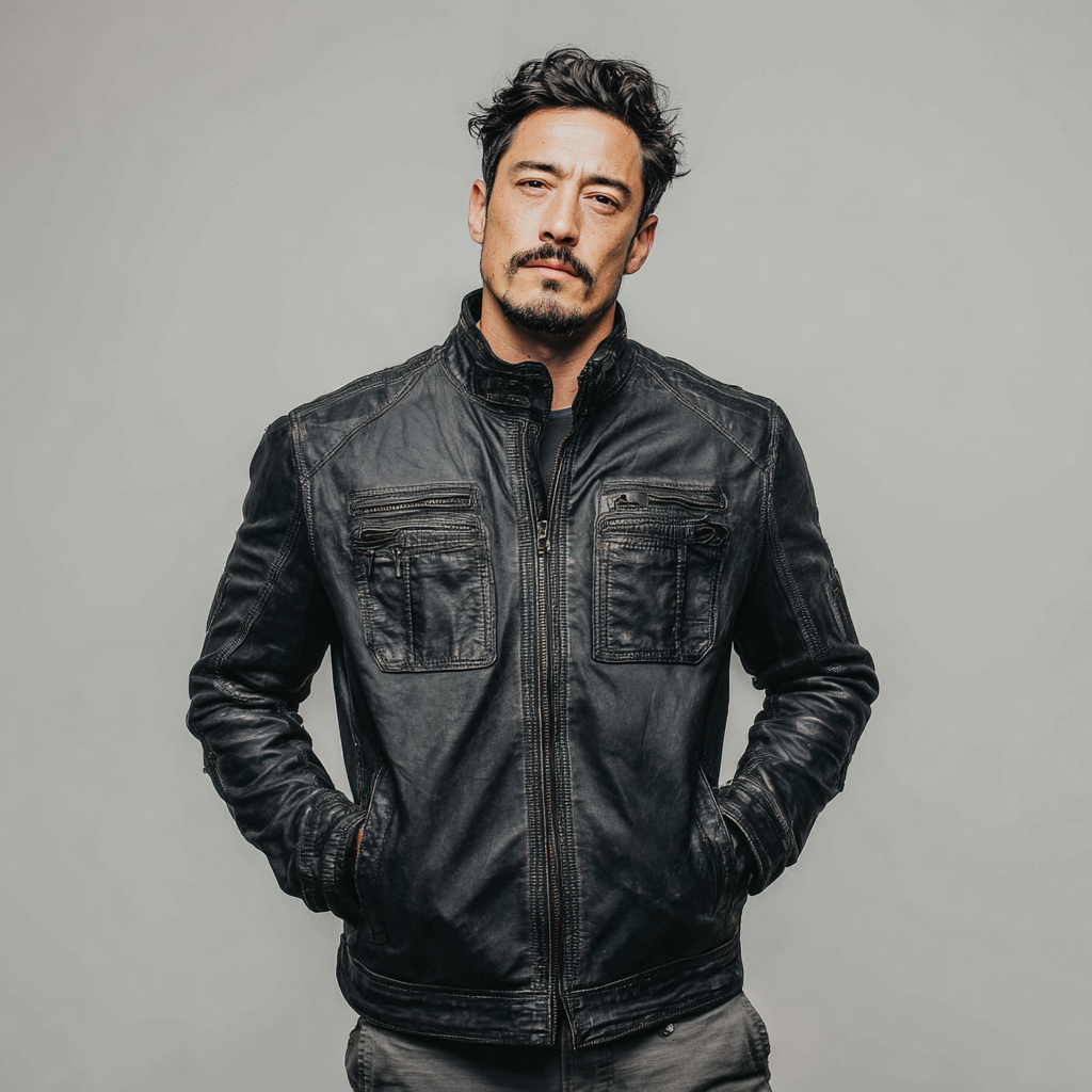 Herren Lederjacke - Herren - Echtleder - Schwarz - Regular Fit Bikerjacke mit Stehkragen - Größe L-Craftuse