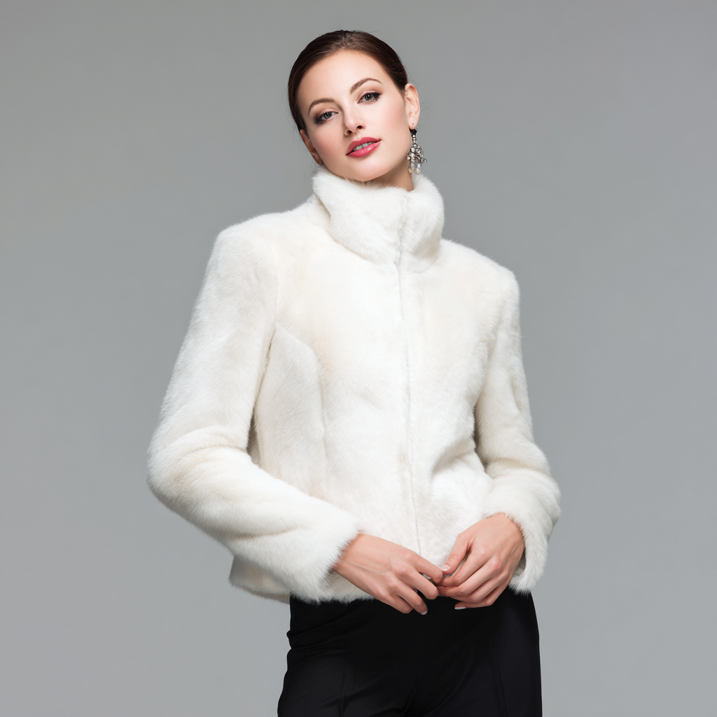 Damen Nerzmantel - Jacke - Nerz - Weiß - Langarm - Einheitsgröße-Craftuse