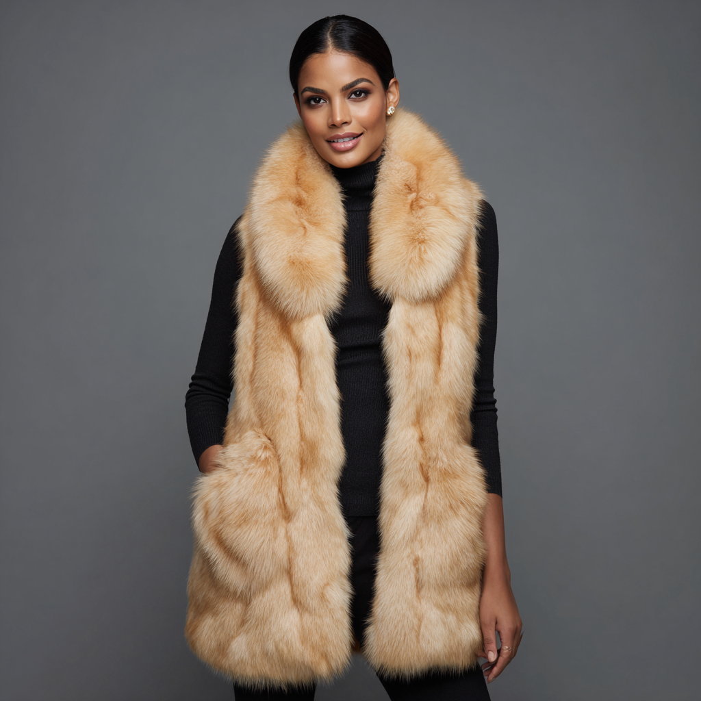 Damen Nerzweste - Echtpelz - Hellgold - Langer Schnitt - Herbst-Winterstil - Größe M-Craftuse