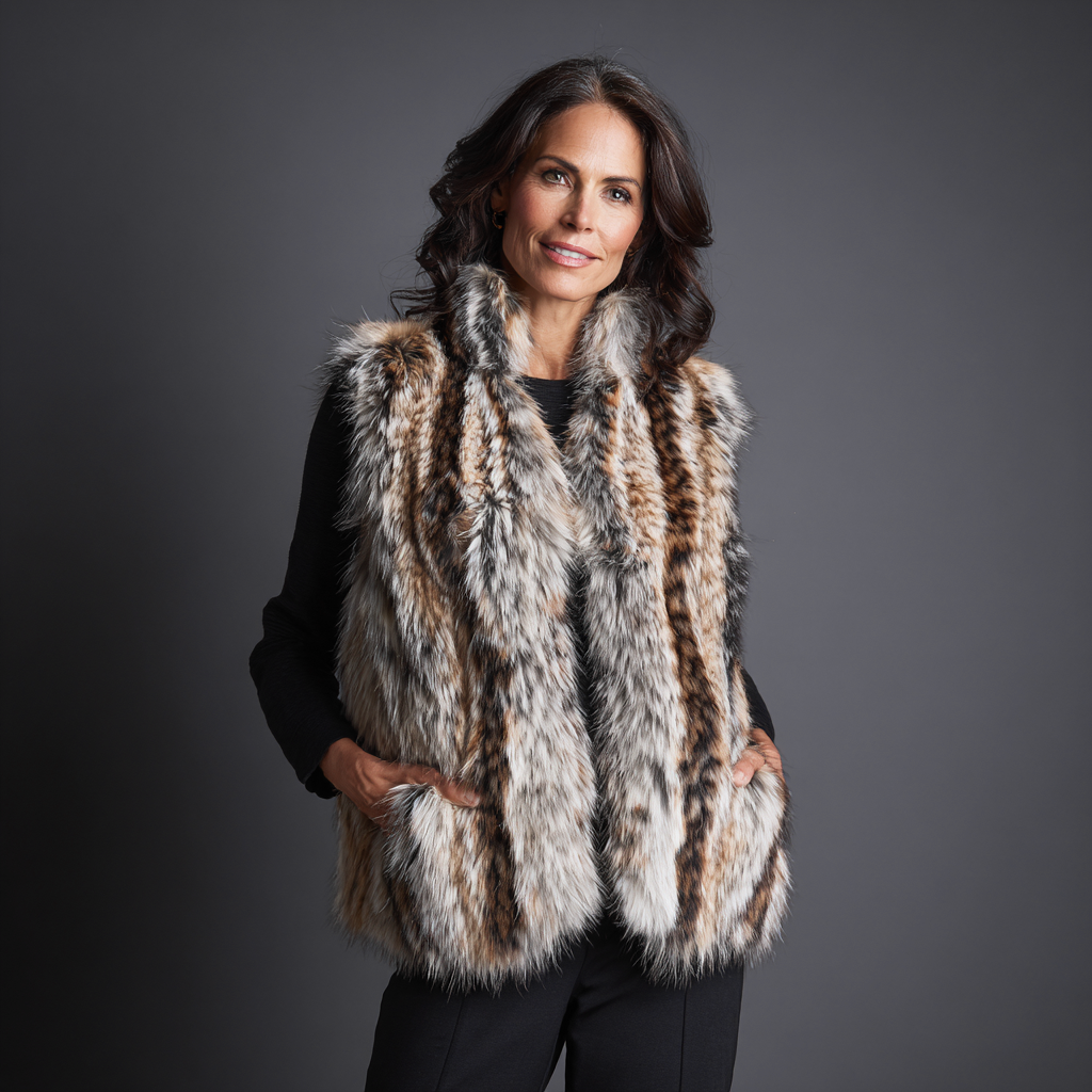 Damen Nerzweste - Echtpelz - Naturfarben - Klassischer Schnitt - Herbst-Winterstil - Größe L-Craftuse