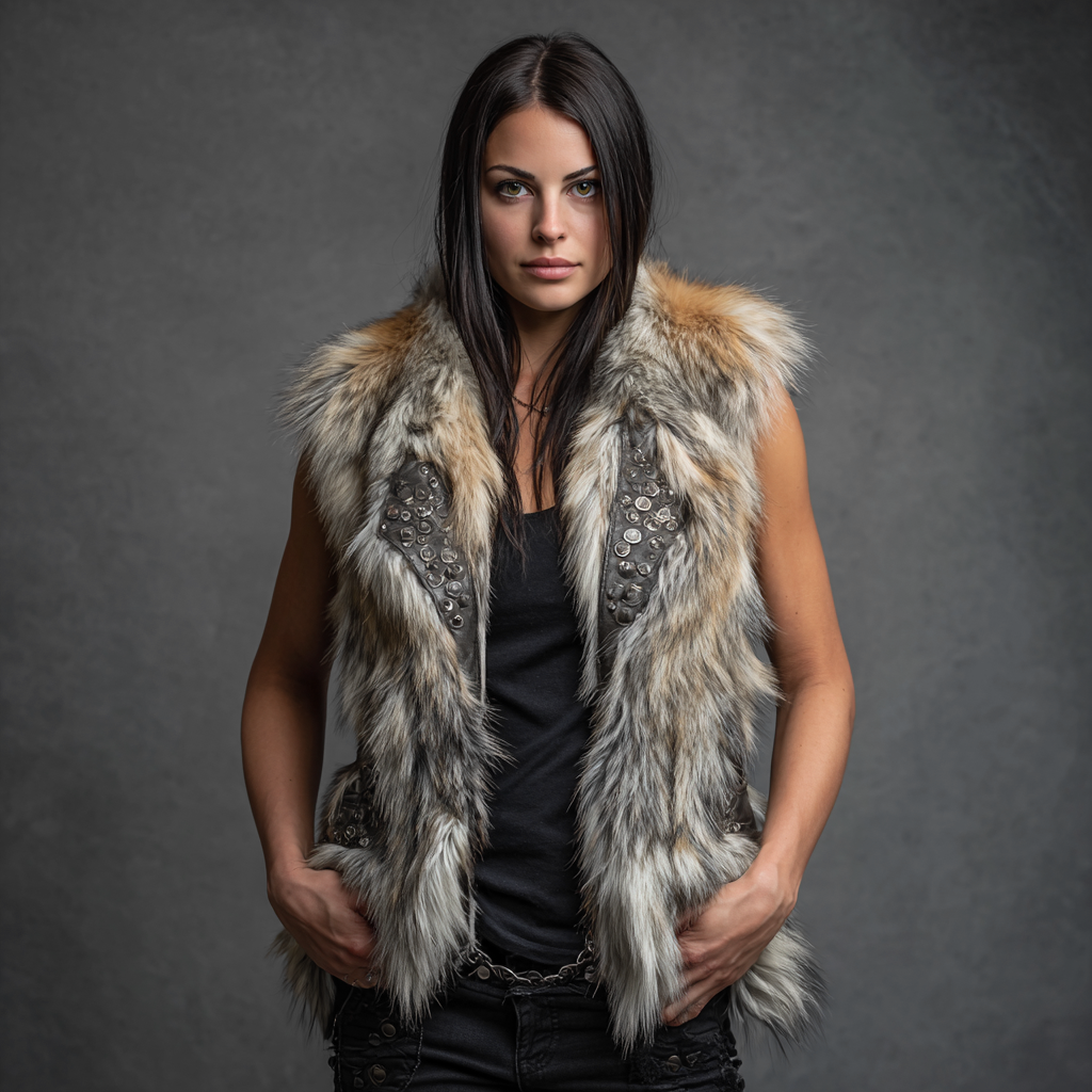 Damen Nerzweste - Echtpelz - Grau-Braun - Nietenverzierung - Kurz - Modernes Design - Größe M-Craftuse