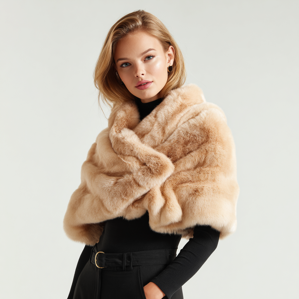 Damen Nerzstola - Damen - Echtpelz - Cremebeige - Kurzes überkreuztes Design mit Stehkragen für Herbst-Winter - Größe S-Craftuse