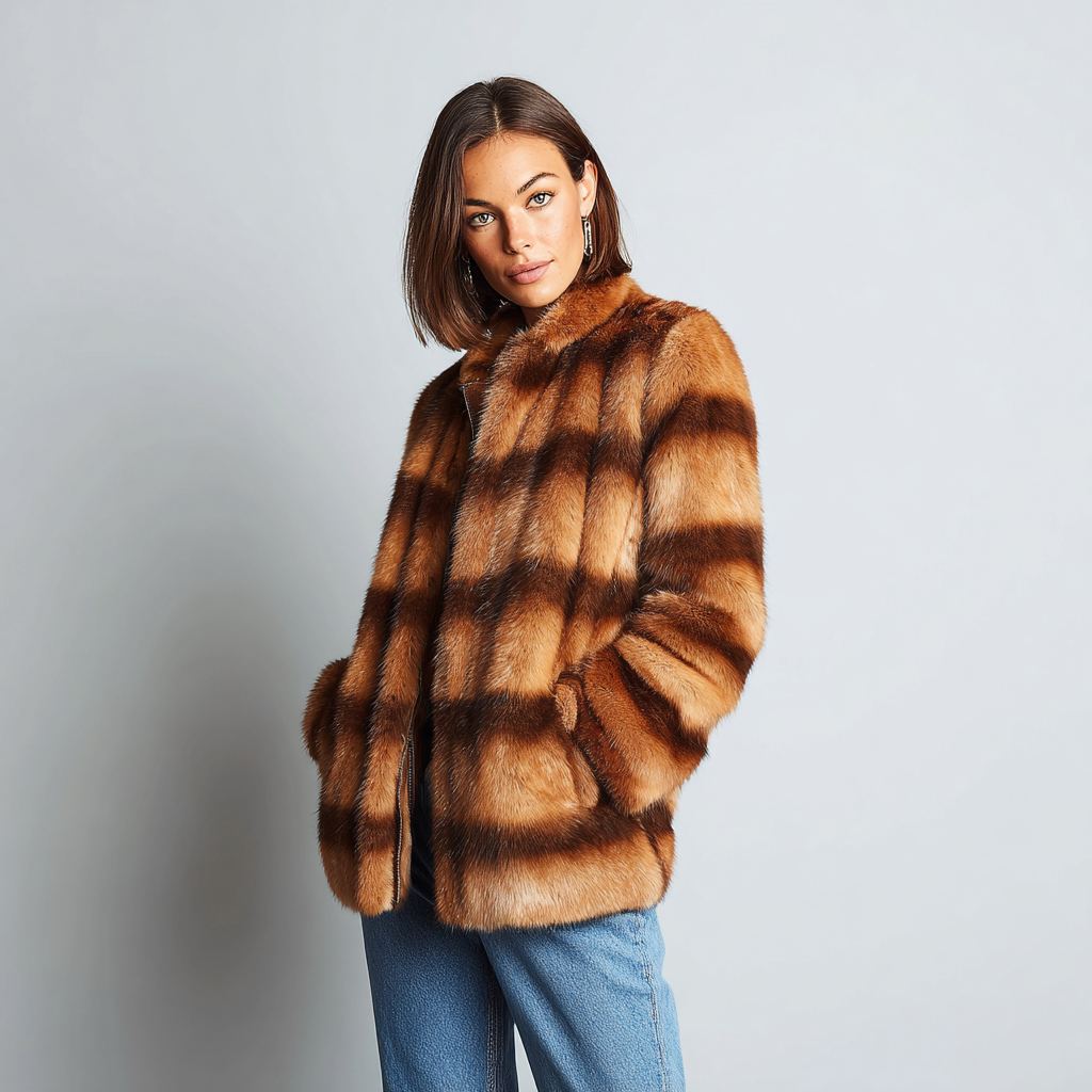 Damen Nerzmantel - Jacke - Nerz - Braun-Beige - Kurz - Einheitsgröße-Craftuse