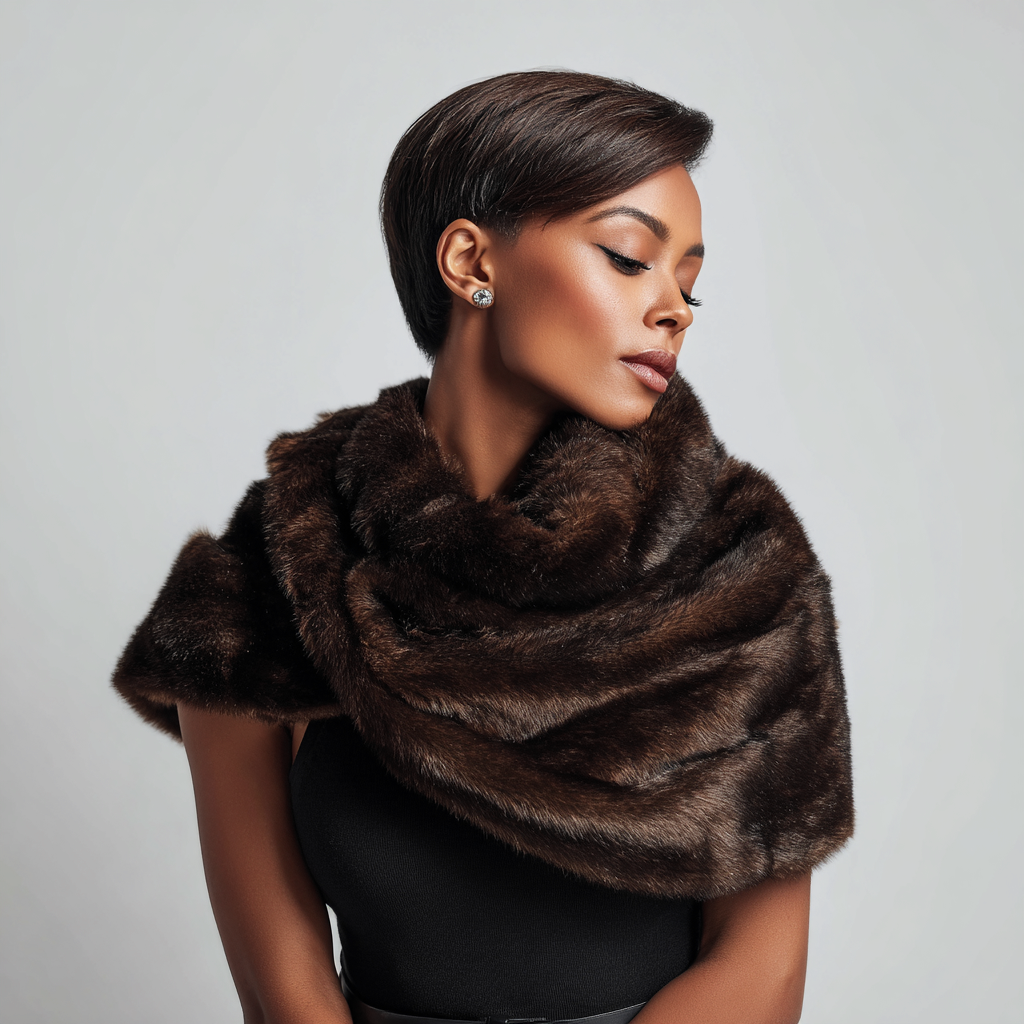 Damen Nerzstola - Damen - Echtpelz - Tiefbraun - Kurzes Schultercape mit vollem Kragen für Herbst-Winter - Größe M-Craftuse