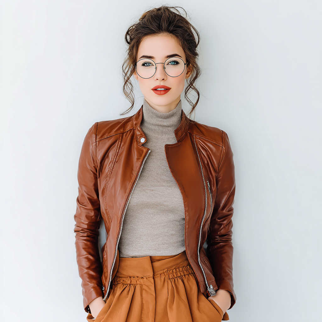 Damen Lederjacke - Damen - Echtleder - Kastanienbraun - Taillierte Stehkragenjacke - Herbst-Winter-Craftuse