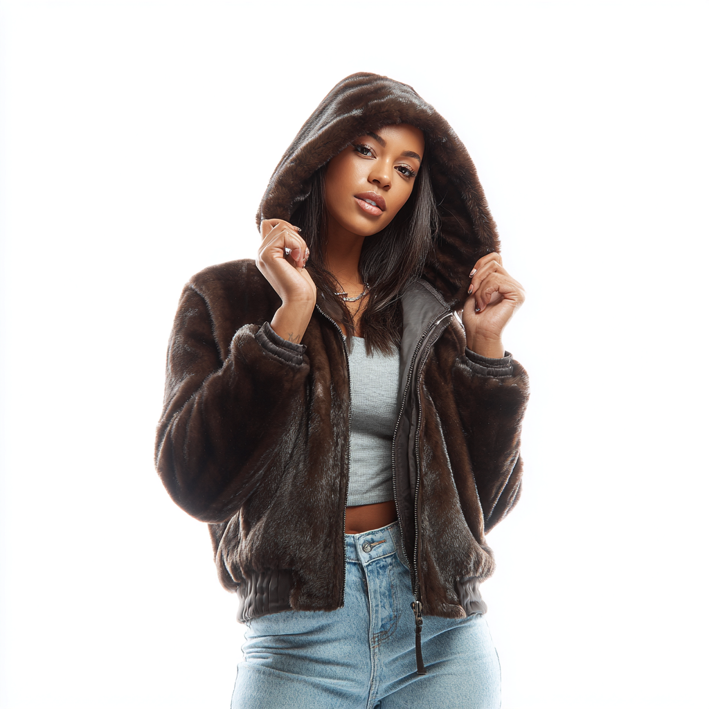 Damen Nerzmantel - Bomberjacke - Nerz - Dunkelbraun - Kurz - Einheitsgröße-Craftuse