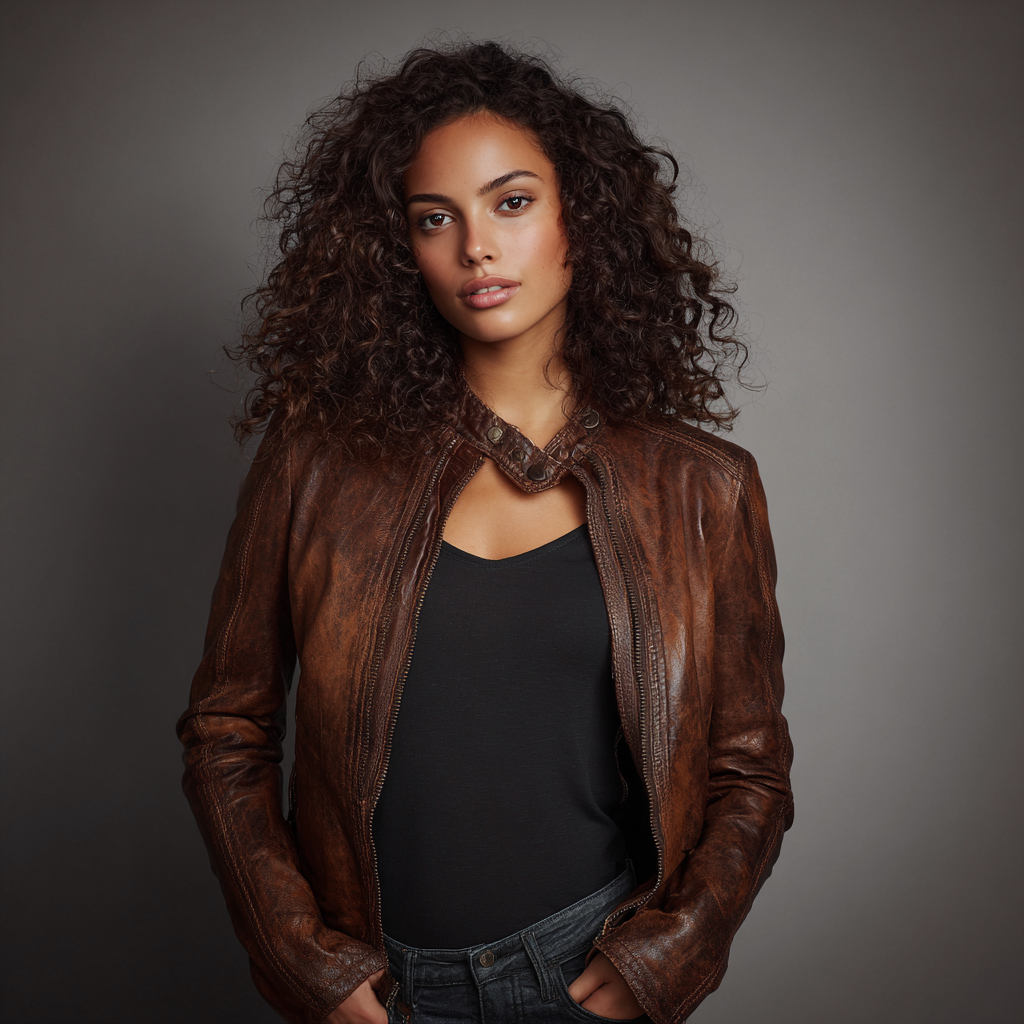 Damen Lederjacke - Damen - Echtleder - Dunkelbraun - Stehkragenjacke im Vintage-Stil - Herbst-Winter-Craftuse