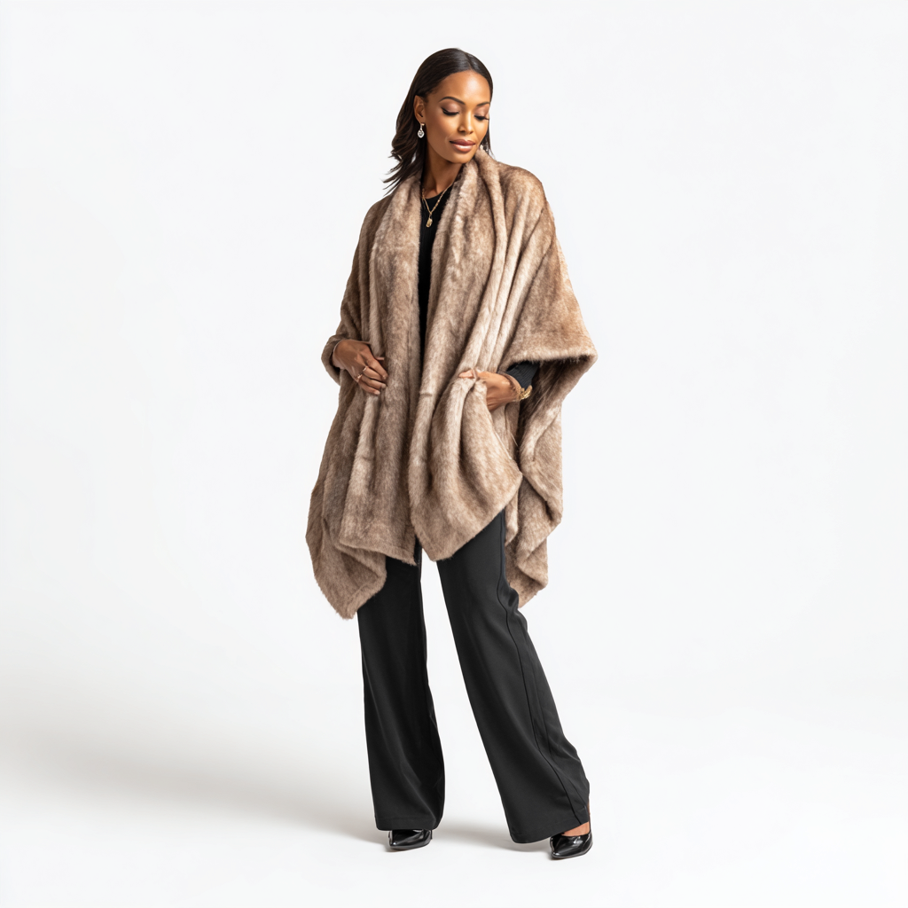 Damen Nerzstola - Damen - Echtpelz - Beige - Lang geschnittenes Umhangdesign für Herbst-Winter - Größe L-Craftuse
