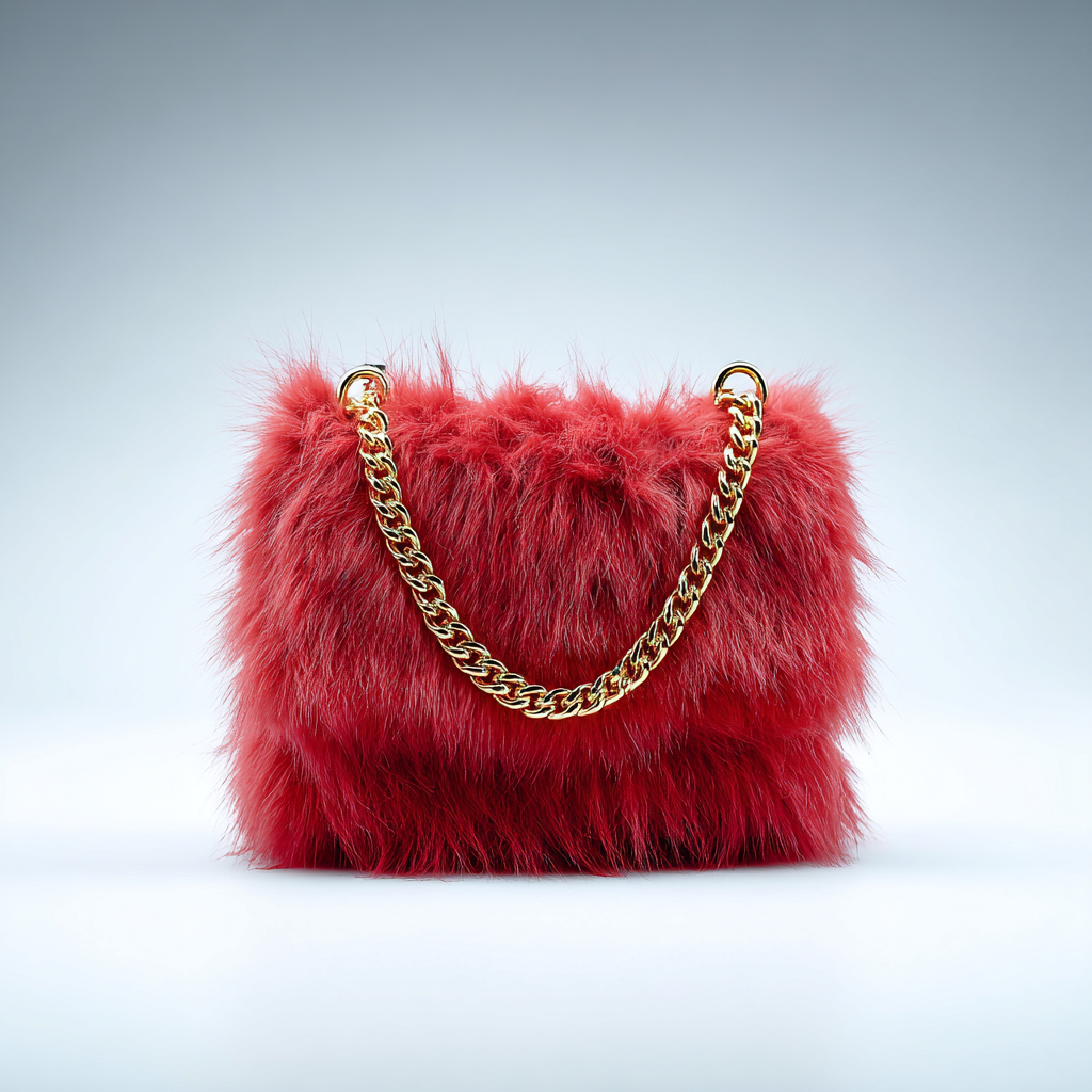 Damen Felltasche - Handtasche aus Fell mit Goldkette - rot - luxuriöses Design für Abendmode - mittelgroß-Craftuse