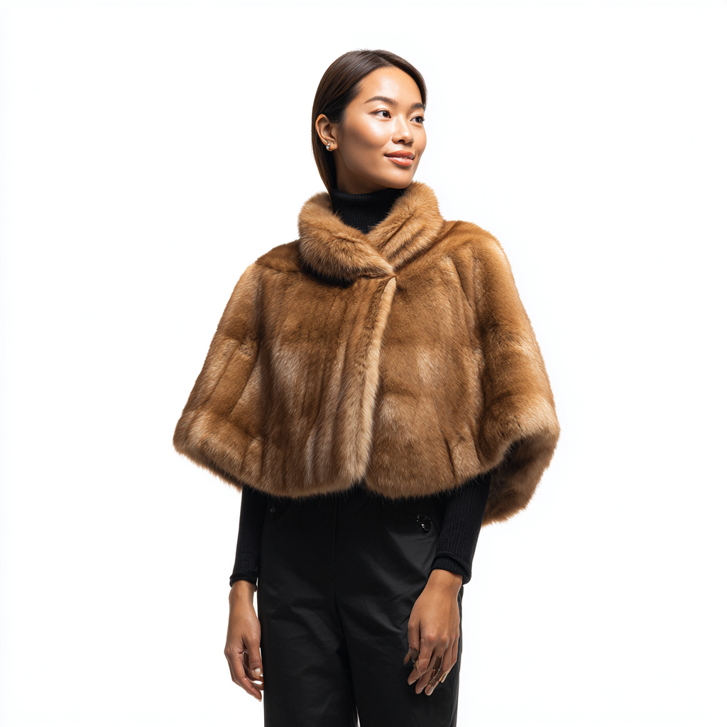 Damen Nerzstola - Damen - Echtpelz - Hellbraun - Kurzes Cape Design für Herbst-Winter - Größe M-Craftuse