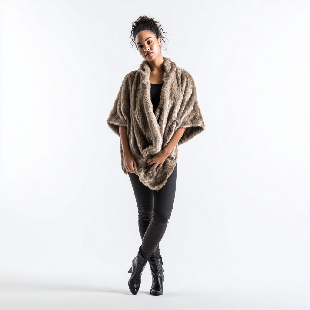 Damen Nerzstola - Damen - Echtpelz - Mittelbraun - Langes Cape mit offenem Vorderteil für Herbst-Winter - Größe M-Craftuse