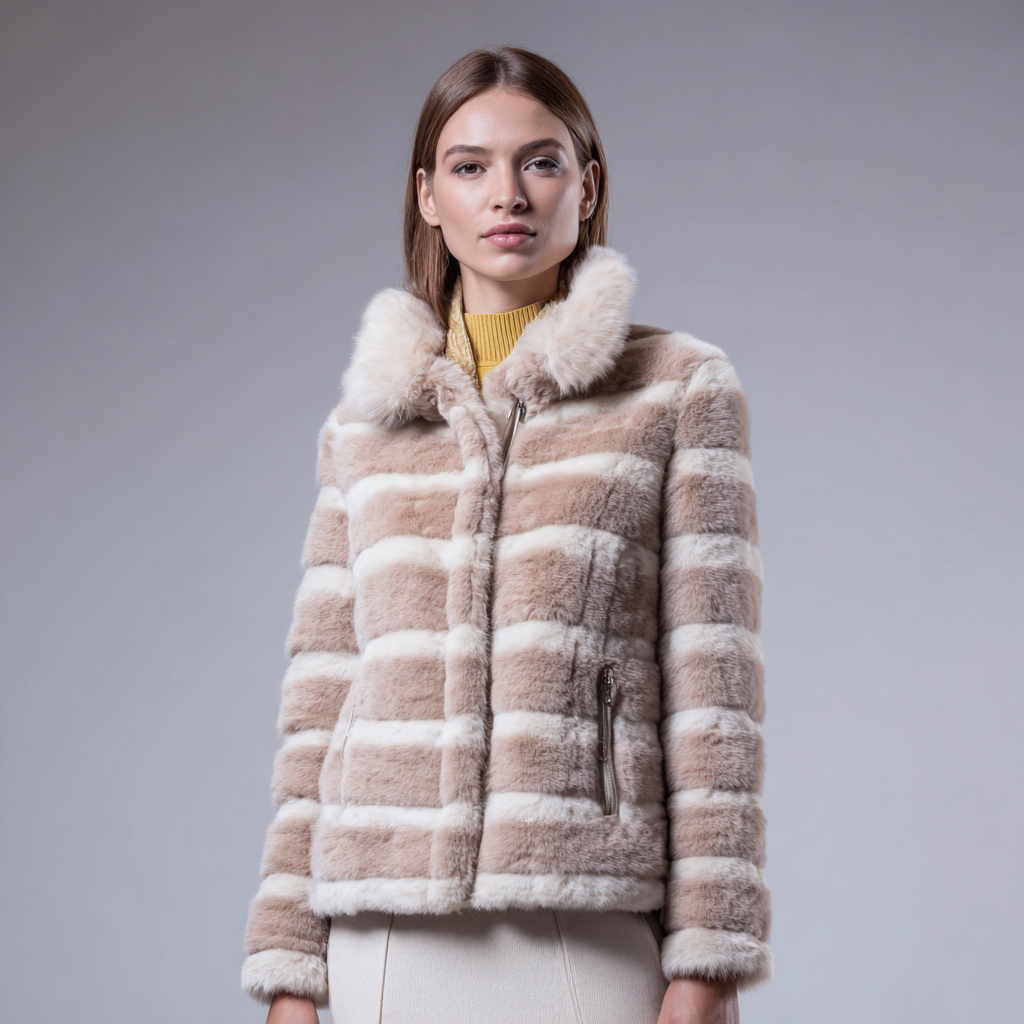 Damen Nerzmantel - Beige - Kurz - Aus Schurwolle und Nerz - M-Craftuse