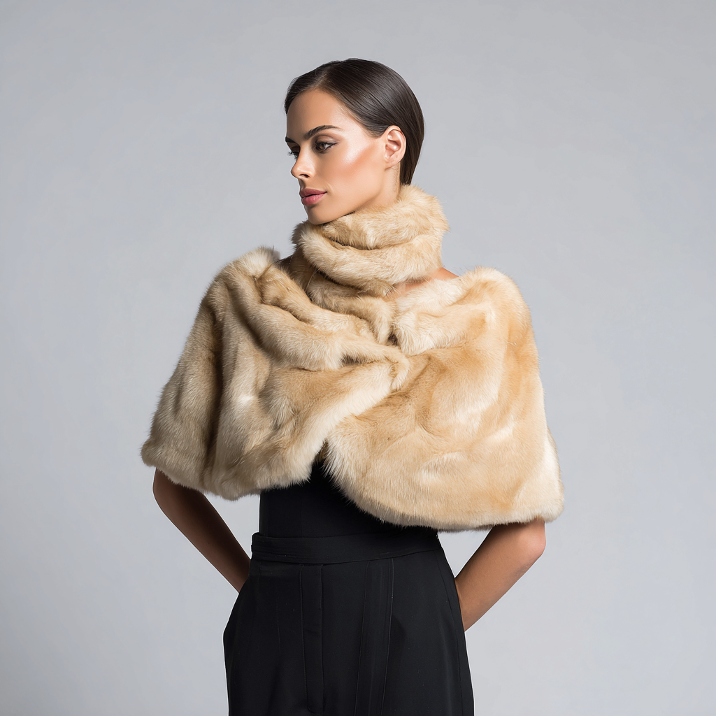 Damen Nerzstola - Damen - Echtpelz - Hellgold - Kurzes Cape mit hohem Kragen für Herbst-Winter - Größe S-Craftuse