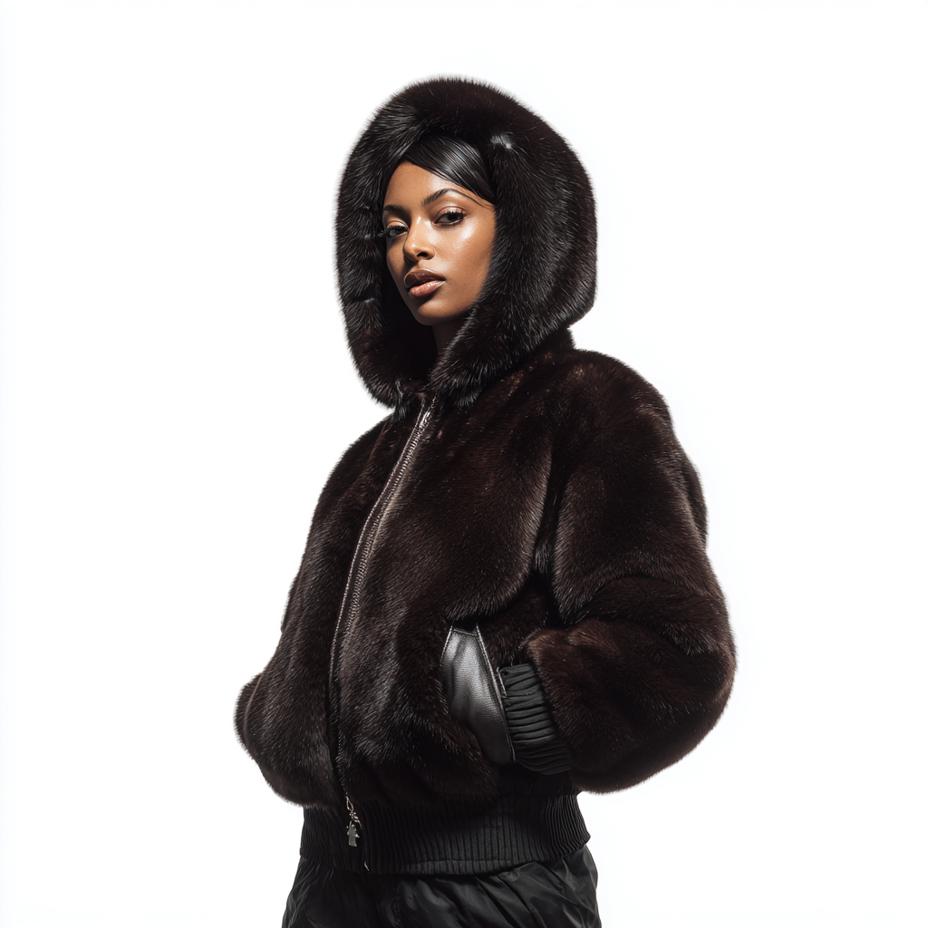 Damen Nerzmantel - Bomberjacke - Nerz - Dunkelbraun - Kurz - Einheitsgröße-Craftuse