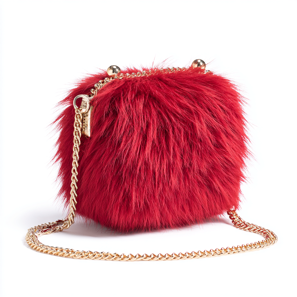 Damen Felltasche - Abendtasche aus Fell mit Metallkette - rot - elegantes Design für besondere Anlässe - klein-Craftuse