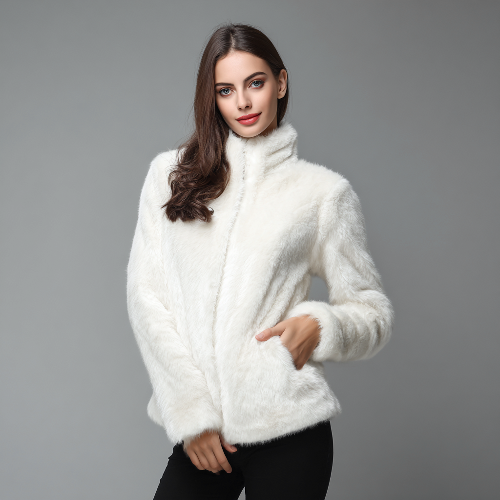Damen Nerzmantel - Jacke - Nerz - Weiß - Langarm - Einheitsgröße-Craftuse