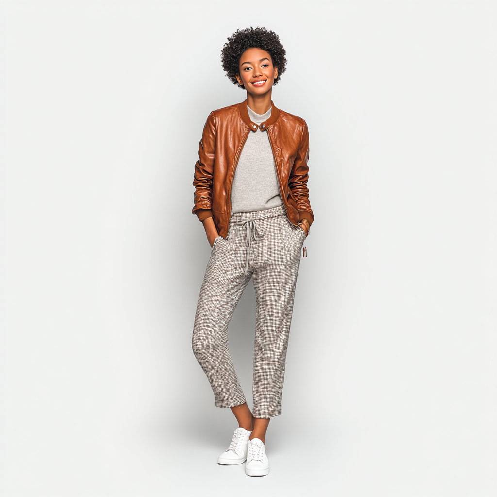 Damen Lederjacke - Damen - Echtleder - Hellbraun - Stehkragenjacke mit Reißverschluss - Frühling-Herbst-Craftuse