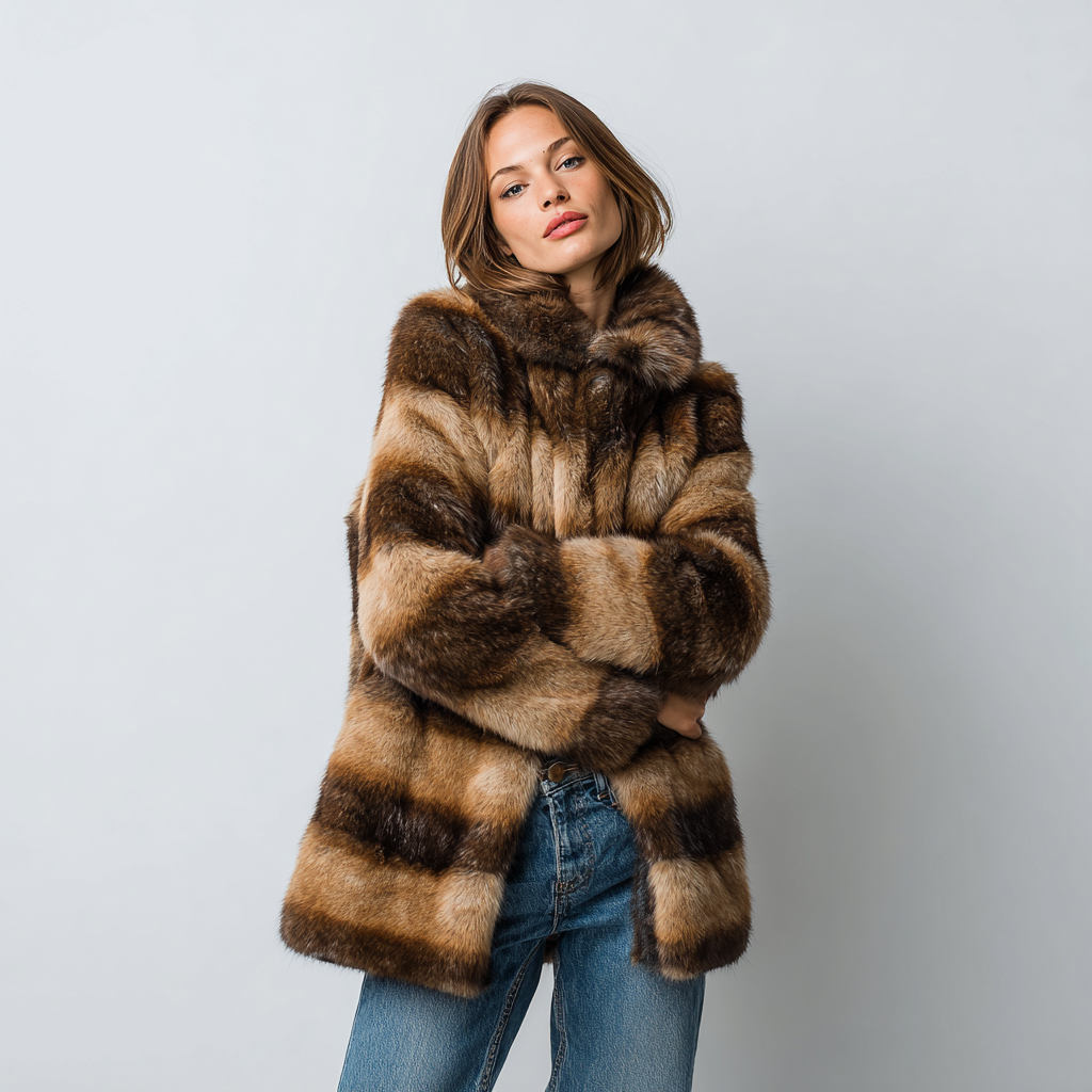 Damen Nerzmantel - Jacke - Nerz - Braun-Beige - Kurz - Einheitsgröße-Craftuse