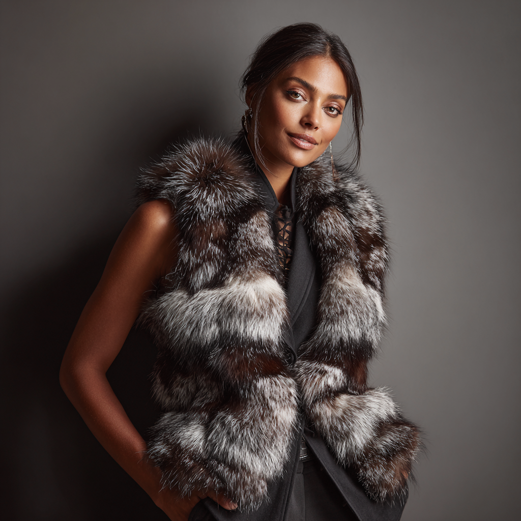 Damen Nerzweste - Echtpelz - Silberbraun - Kurz - Eleganter Winterstil - Größe M-Craftuse