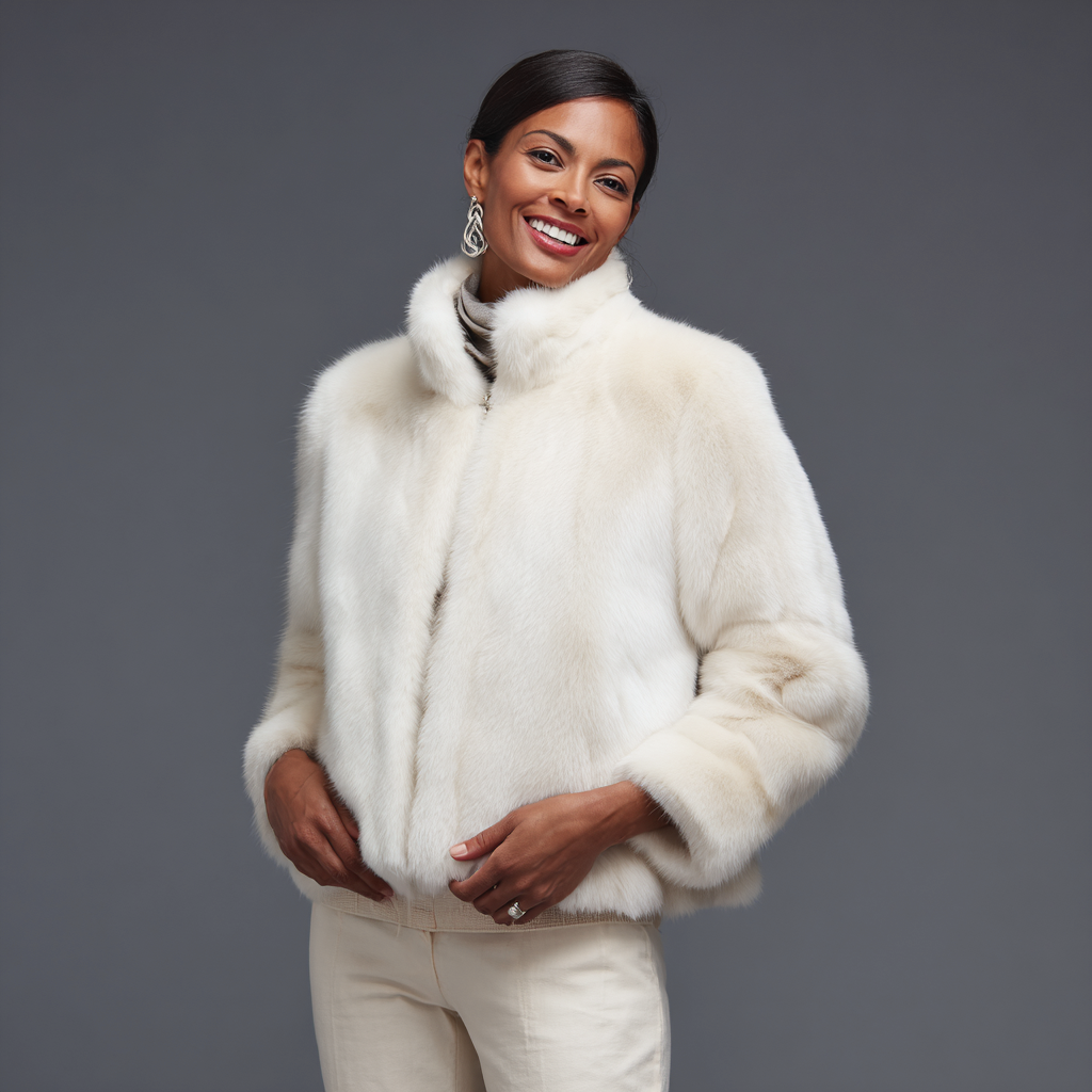 Damen Nerzmantel - Jacke - Nerz - Weiß - Kurz - Einheitsgröße-Craftuse