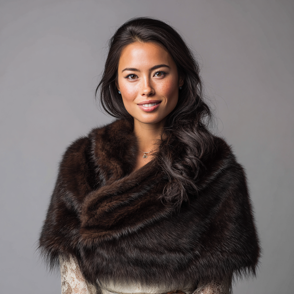 Damen Nerzstola - Damen - Echtpelz - Mahagonibraun - Klassisches Schultercape mit Faltenstruktur - Größe M-Craftuse