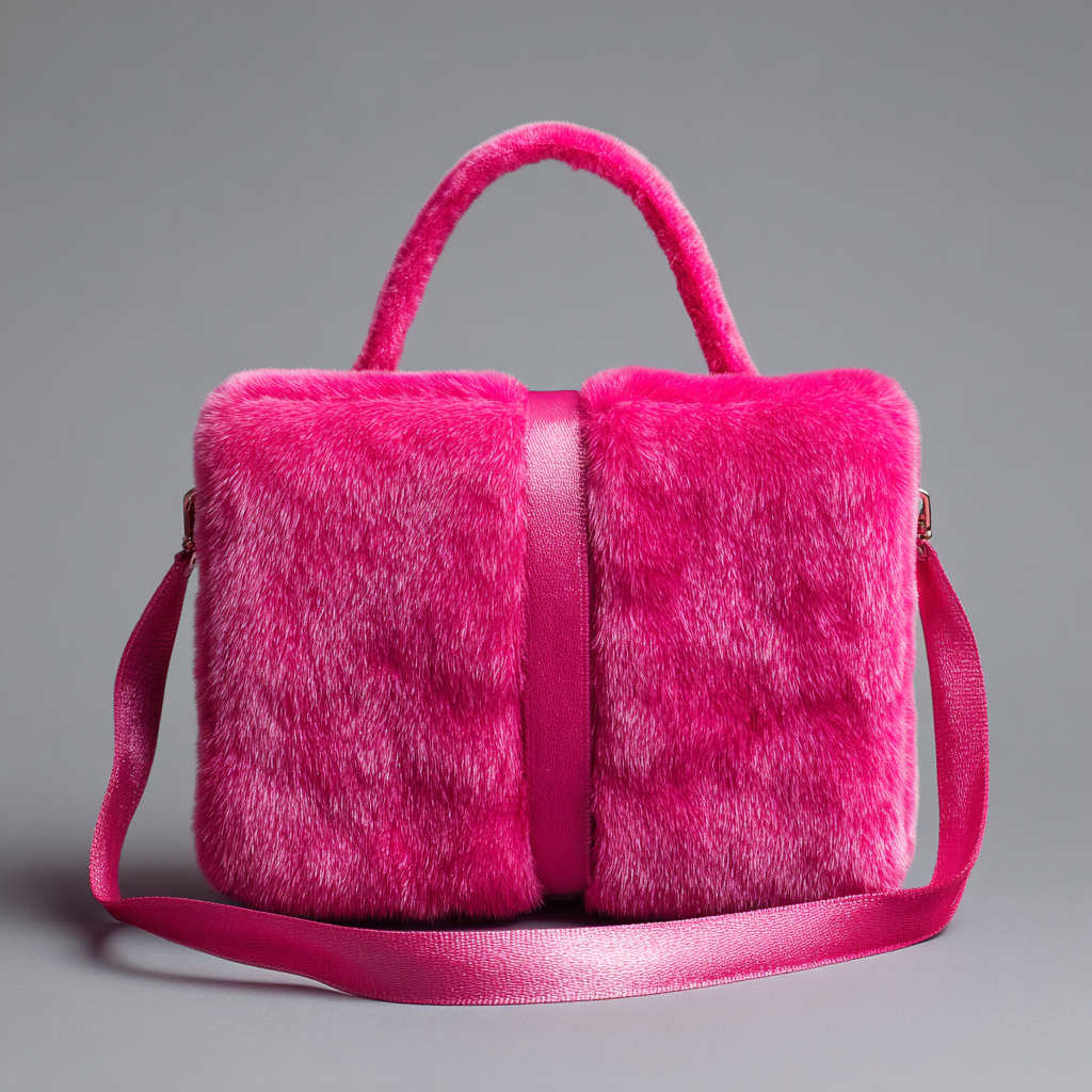 Damen Felltasche - Handtasche - Kunstpelz Pink - Glattes Design mit Mittelband - Mittelgröße-Craftuse
