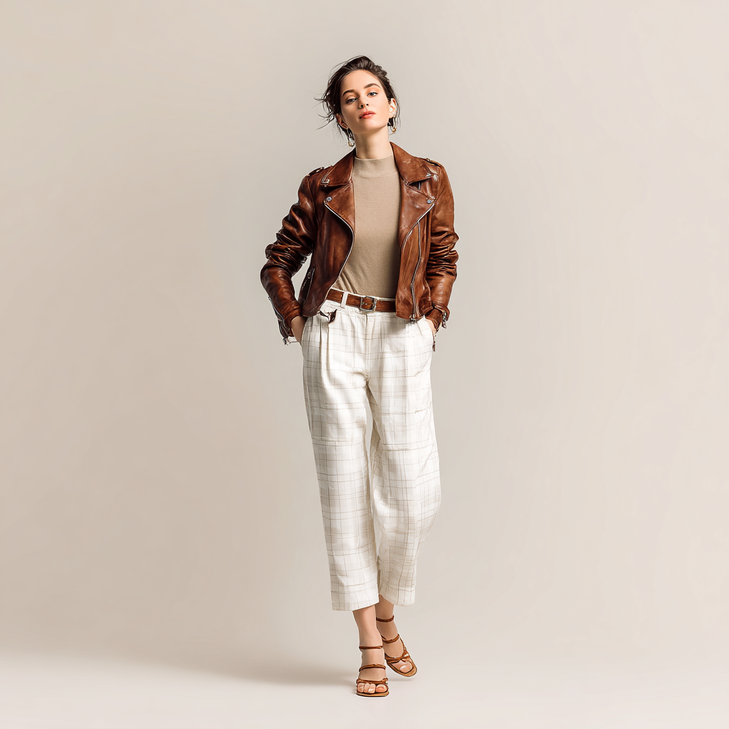 Damen Lederjacke - Damen - Echtleder - Hellbraun - Taillierte Bikerjacke mit Reißverschlüssen - Frühling-Herbst-Craftuse