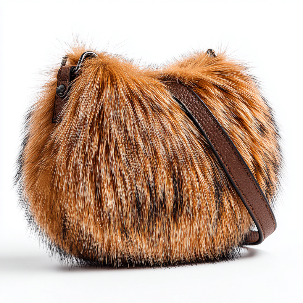 Damen Felltasche - Schultertasche aus Fell und Leder - rotbraun meliert - elegantes Design mit Rundform - mittelgroß-Craftuse