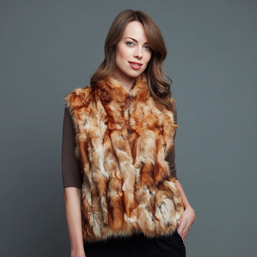 Damen Nerzweste - Echtpelz - Hellbraun - Klassischer Schnitt - Herbst-Winterstil - Größe M-Craftuse