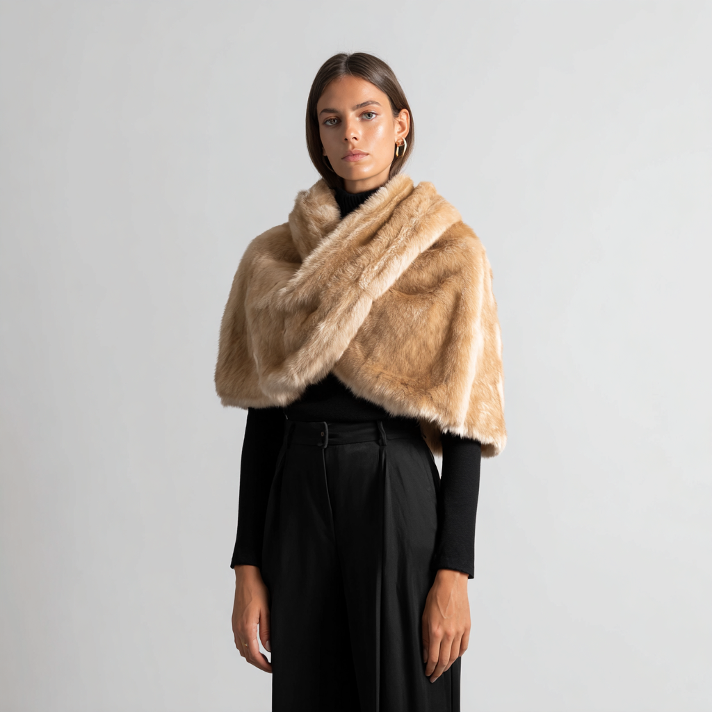 Damen Nerzstola - Damen - Echtpelz - Goldbeige - Kurzes Schultercape mit überkreuztem Design für Herbst-Winter - Größe S-Craftuse