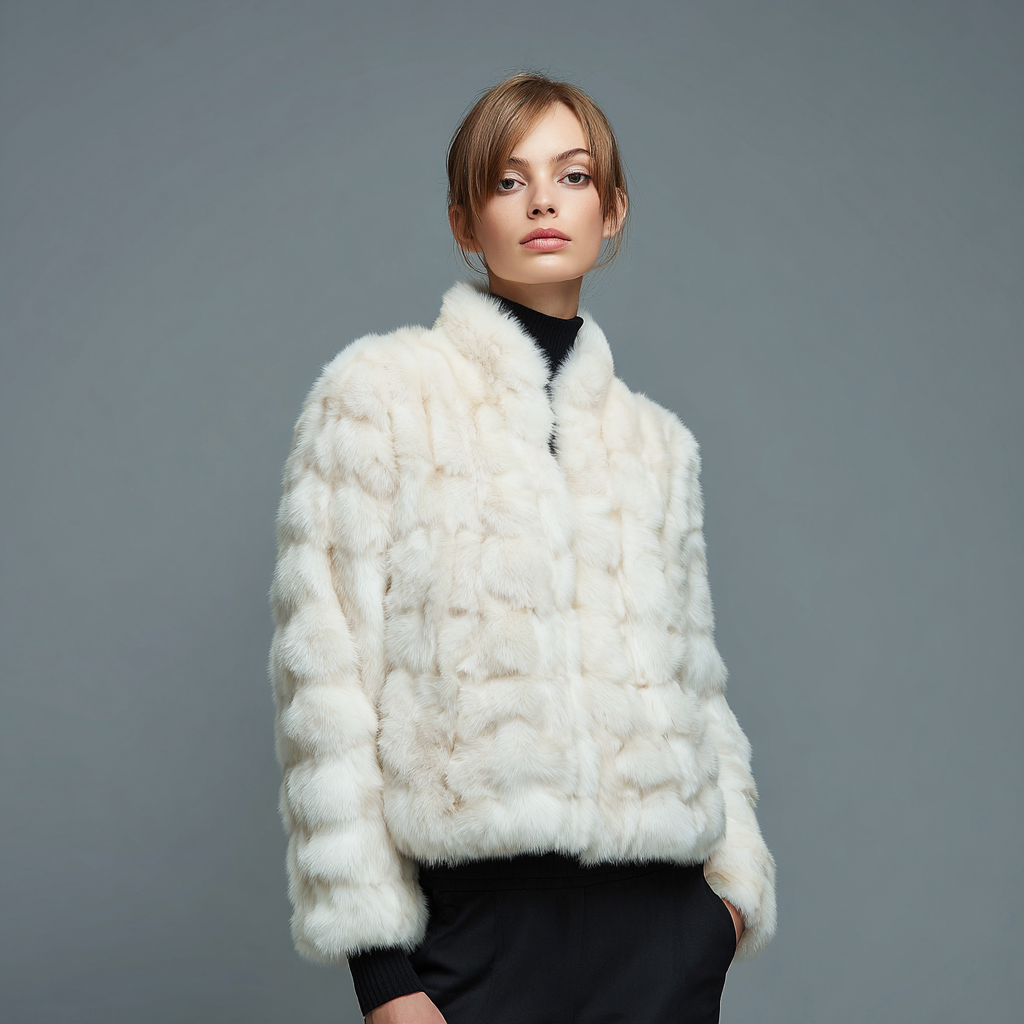 Damen Nerzmantel - Jacke - Nerz - Weiß - Kurz - Einheitsgröße-Craftuse