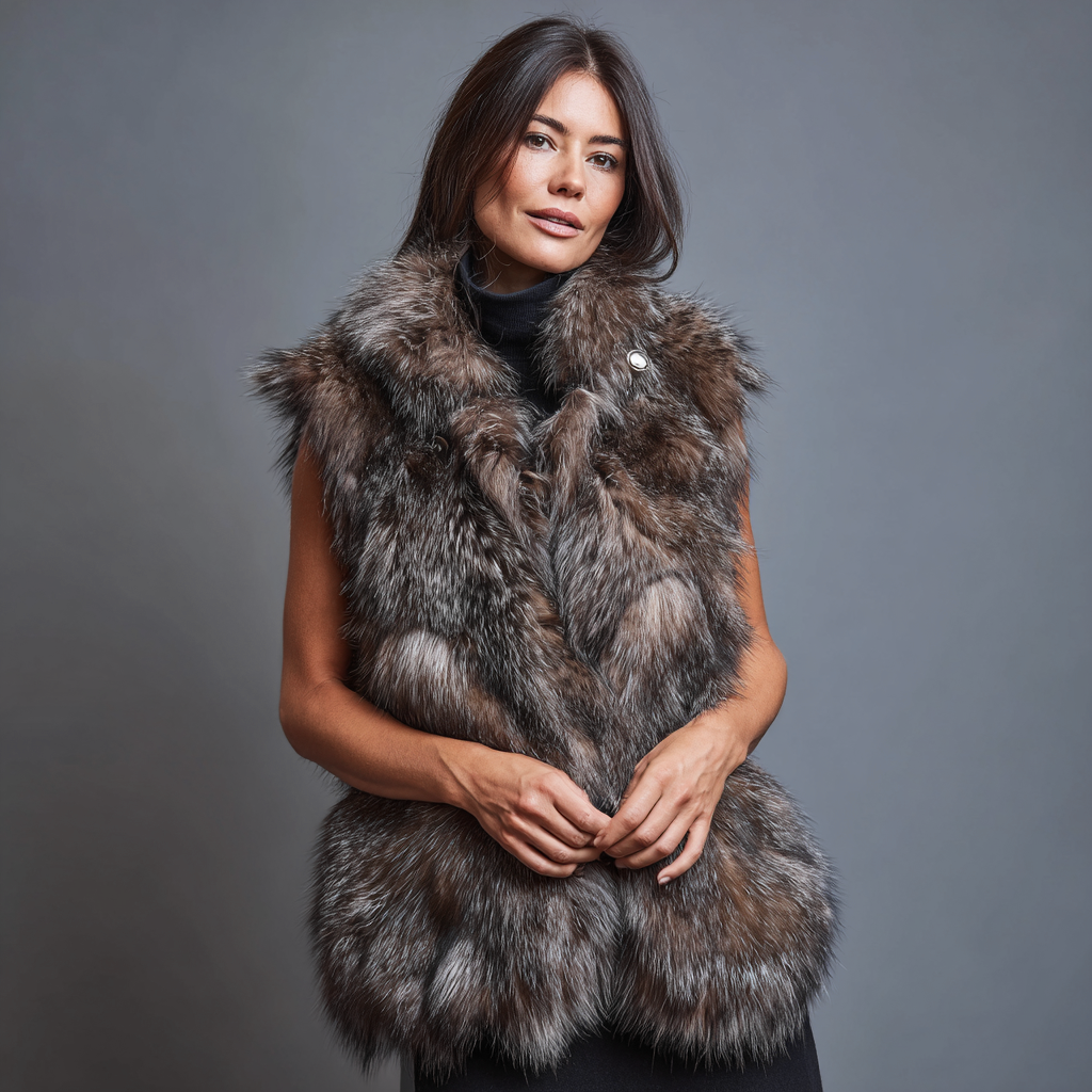 Damen Nerzweste - Echtpelz - Dunkelbraun - Klassischer Schnitt - Winterstil - Größe M-Craftuse