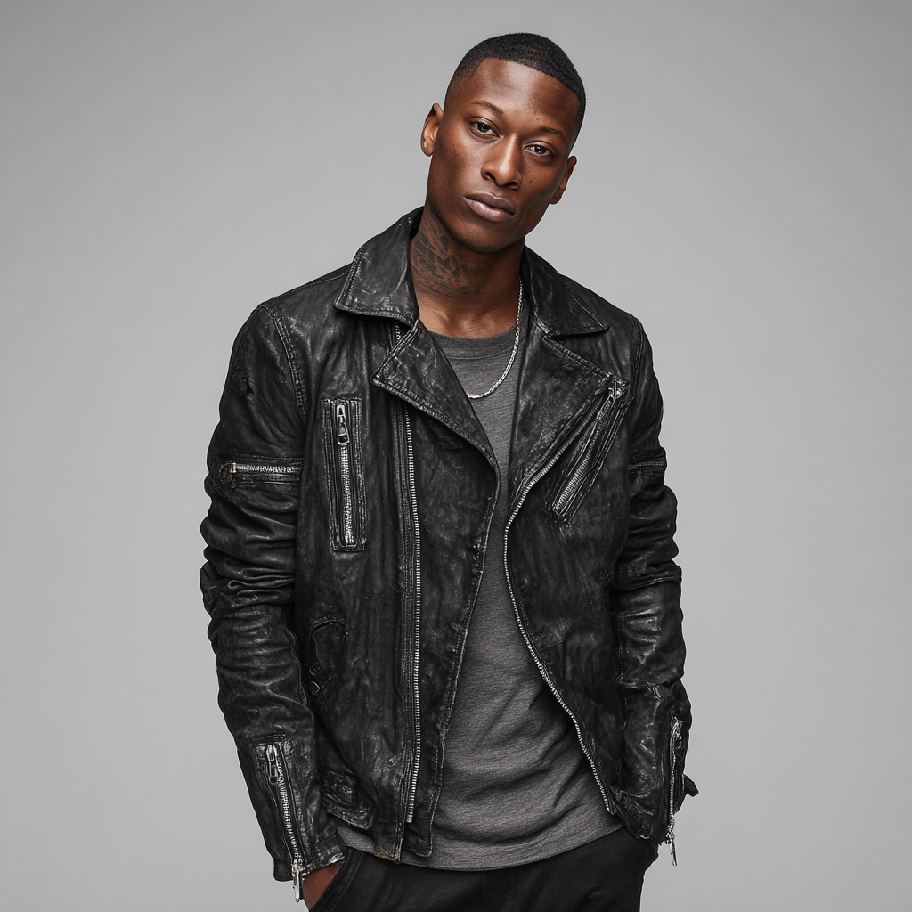 Herren Lederjacke - Herren - Echtleder - Schwarz - Asymmetrischer Biker-Stil mit Reißverschlüssen - Größe L-Craftuse