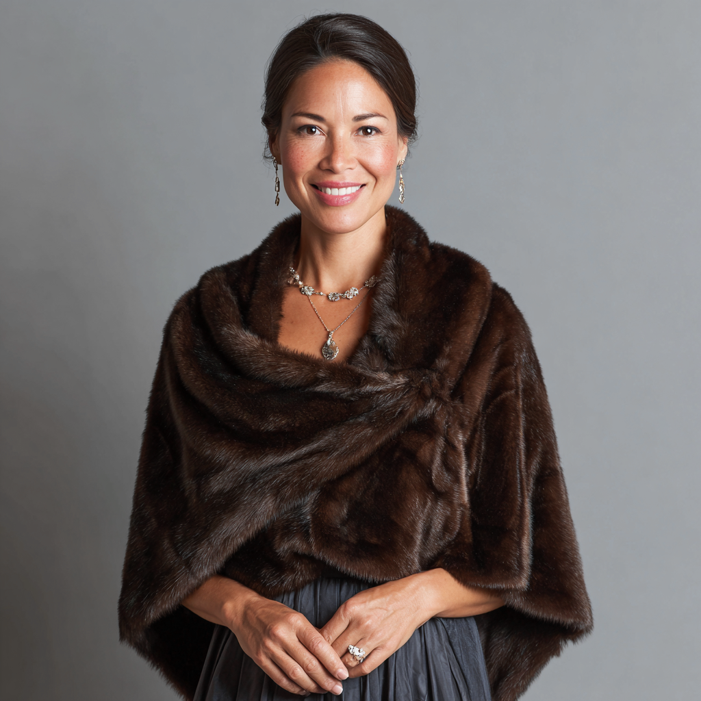 Damen Nerzstola - Damen - Echtpelz - Dunkelbraun - Elegantes überkreuztes Schultercape für Abendmode - Größe M-Craftuse