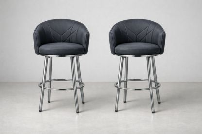 Set of 2 Grey Fabric Bar Stools with Chrome Swivel Base