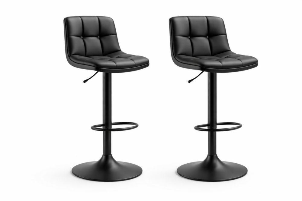 Adjustable PU Leather Bar Stools Set of 2 with Footrest Black