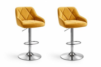 Yellow Velvet Adjustable Swivel Bar Stool Set with Chrome Base