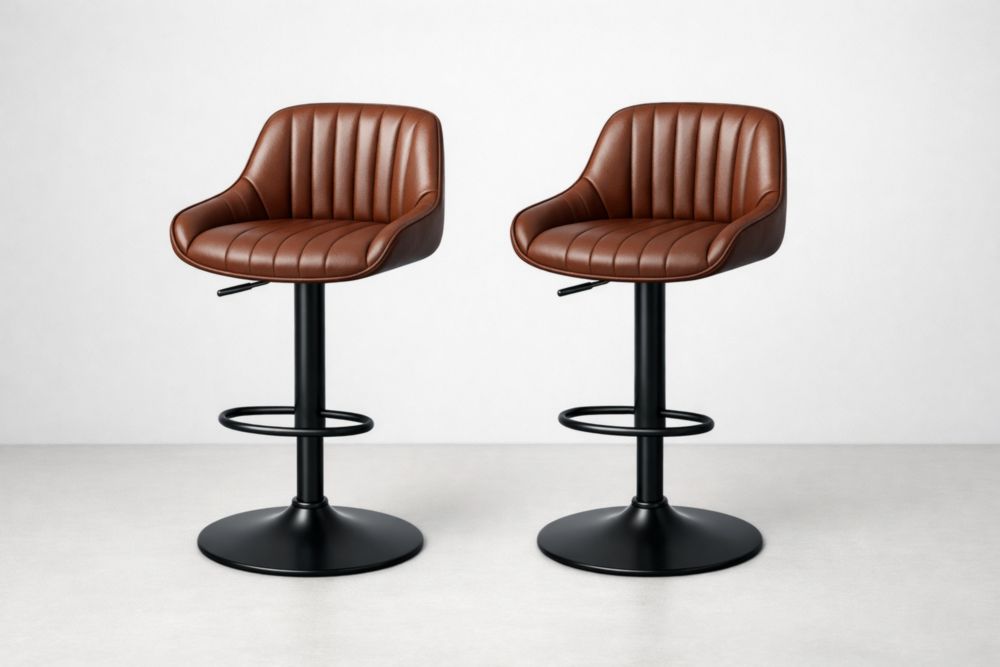 Brown Synthetic Leather Adjustable Barstool Set with Swivel and Footrest